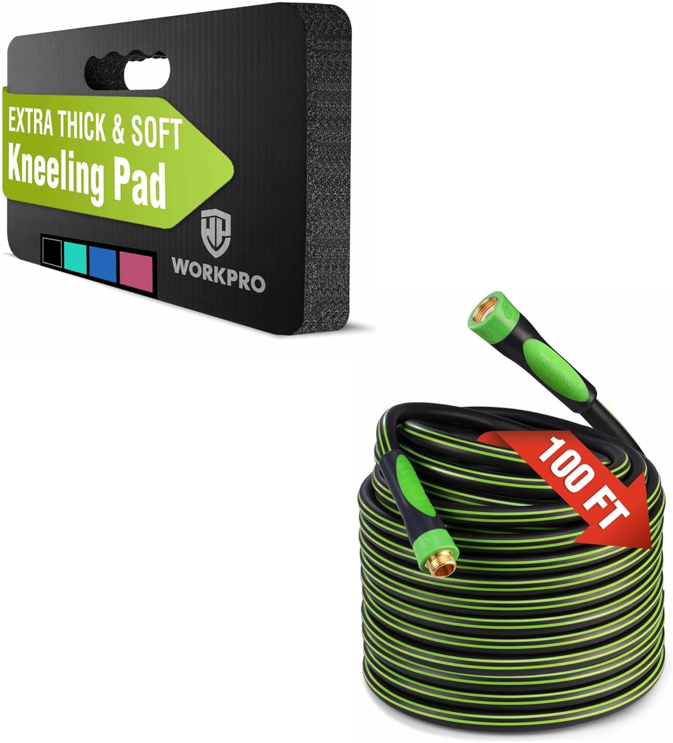 WORKPRO Extra Thick Kneeling Pad and WORKPRO Hybrid Garden Hose 5/8 in.x 100ft