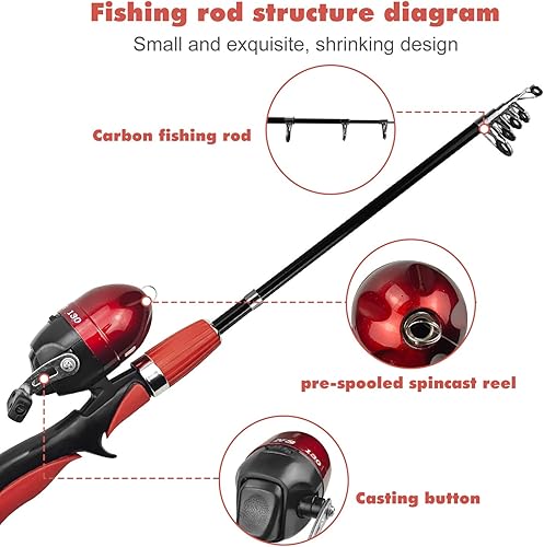 Miniatura 2 de Urban Deco Kids Fishing Pole Set Portable Telescopic Kids Fishing Rod and Reel Combo Kit with Tackle Box for Beginners, Boys,Girls,Youth,Children