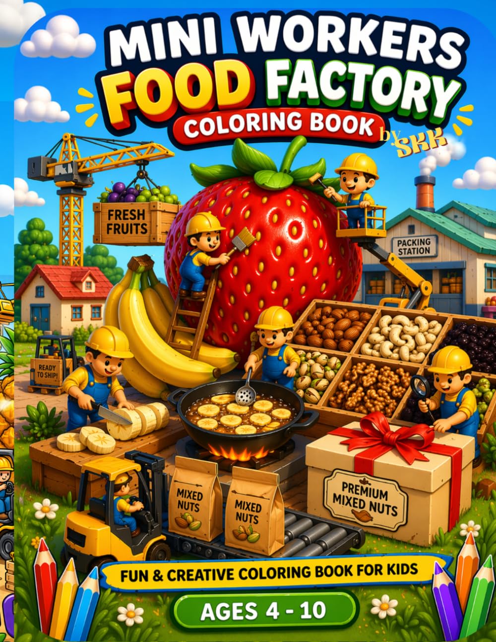 Mini Workers Food Factory Coloring Book: Fun & Creative Coloring Book with Tiny Workers Building Fruits, Snacks & Sweet Treats