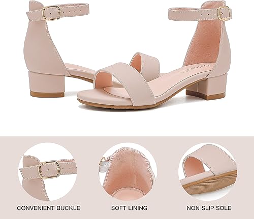 Miniatura 7 de Dufannie - Sandalias de vestir de tacón bajo para niñas pequeñas y grandes, con correa para el tobillo, punta abierta, para usar en fiestas de boda,