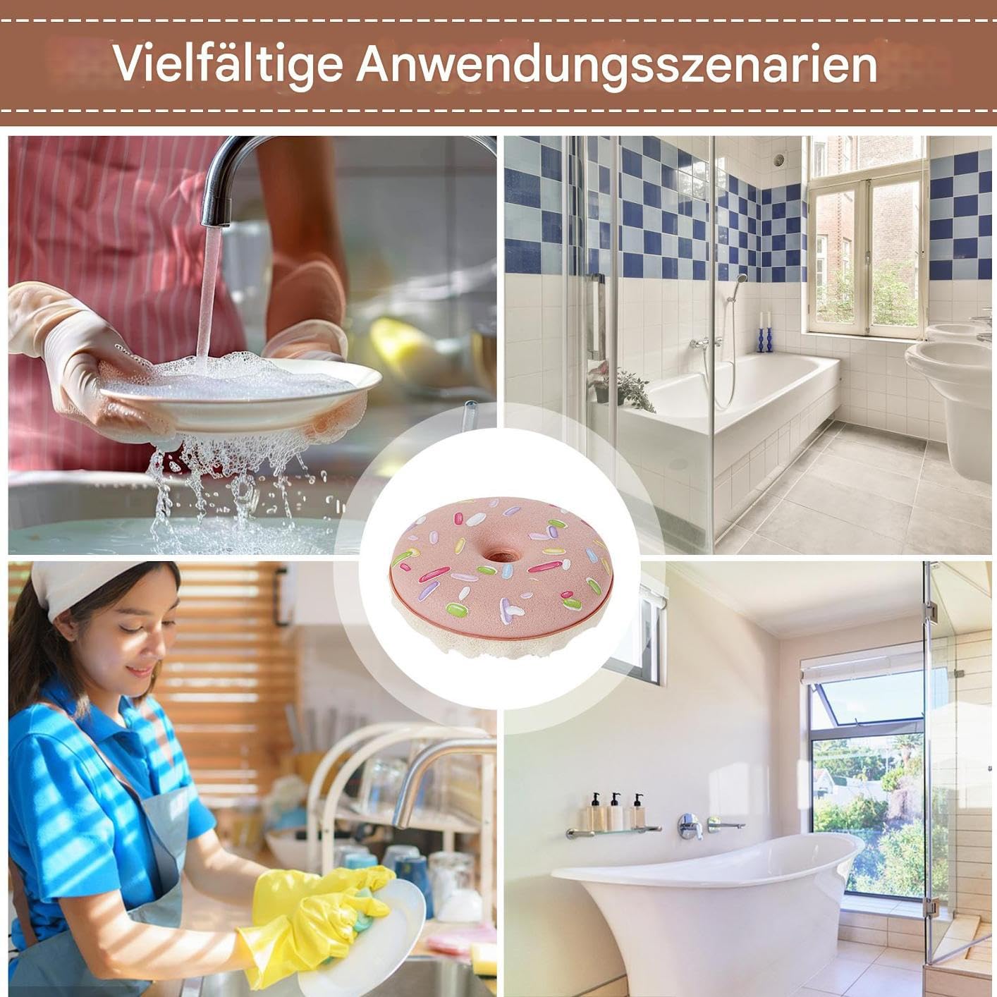 Donut - Multifuncional Reutilizable Accesorios para el Hogar,Ollas Sartenes Rascador de Limpieza Sin Araño,Adecuado para Ducha Lavabo Vajilla Encimeras Azulejos Y Fregadero
