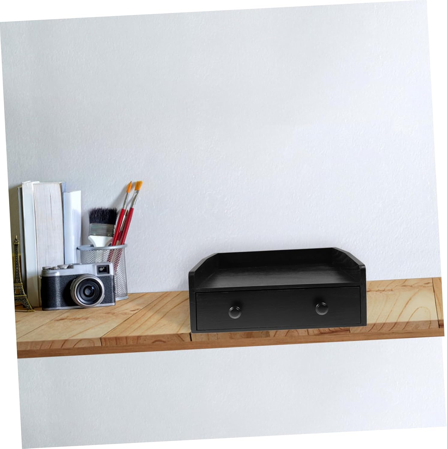 Ciieeo Elegant Wooden Desk Organizer with Drawers Multifunctional Storage Box for Coffee Tea Bags and Kitchen Essentials Stylish Black Design for Home and Office Use