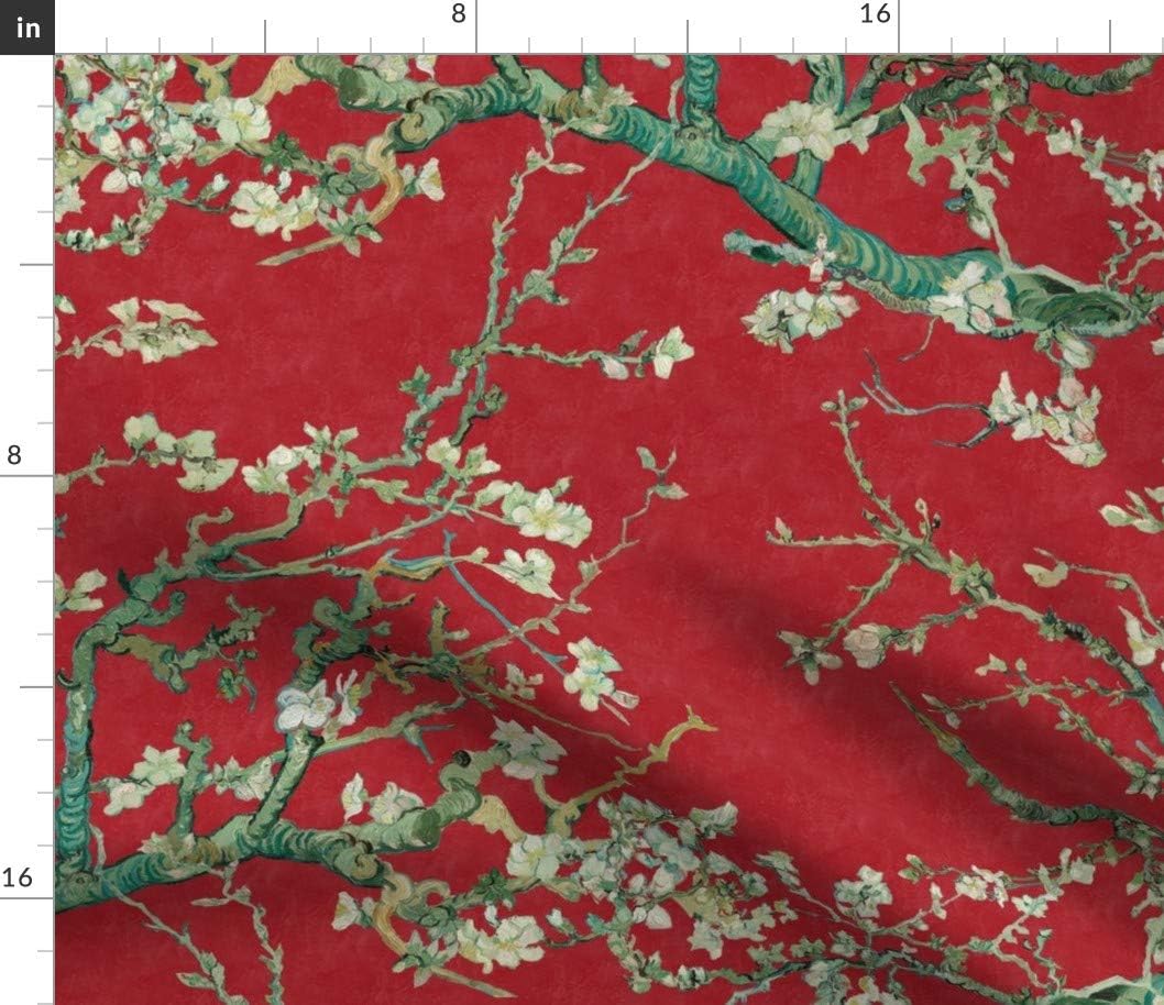 Spoonflower Fabric - Almond Blossoms Van Marilyn Asian Red Branches Tree Art Spring Blossom Printed on Petal Signature Cotton Fabric Fat Quarter - Sewing Quilting Apparel Crafts Decor
