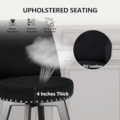 Miniatura 6 de MINCETA Taburetes de mostrador, 26 pulgadas, 360 pulgadas, giratorios, espalda alta, tapizados con respaldo completo, taburetes de barra de altura