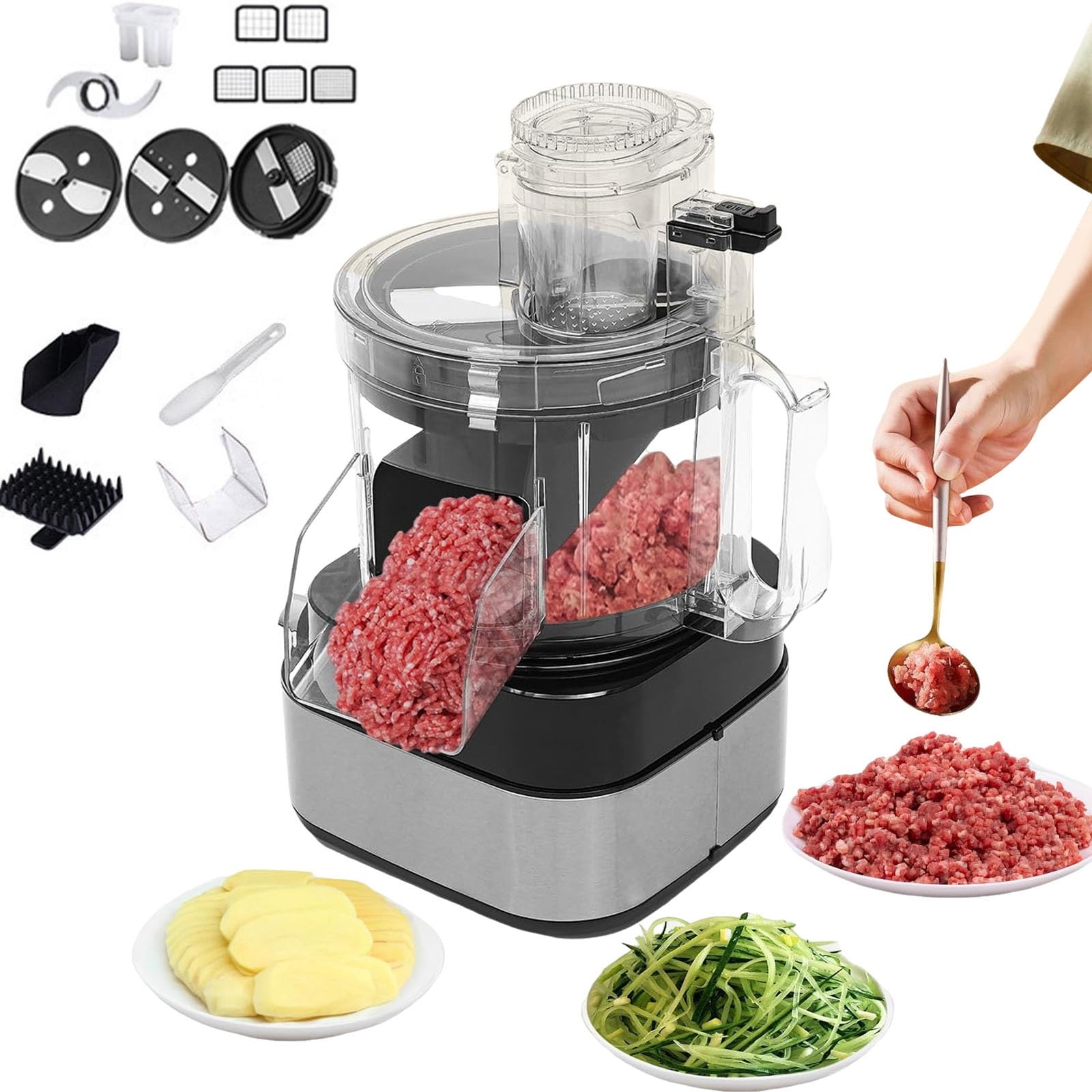 IUokLU 5L Electric Vegetable Dicer, 600W Automatic Dicer and Slicer, Electric French Fry Cutter, Onion Shredder Potato Slicer, Veggie Processor with 5 Grid Blades & 4 Blade Discs