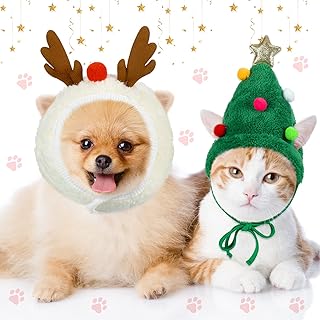 Xuniea Sombrero de perro de Papá Noel verde, disfraz de cuerno, sombrero de Navidad para gatos, reno cachorro, gorro ajust...