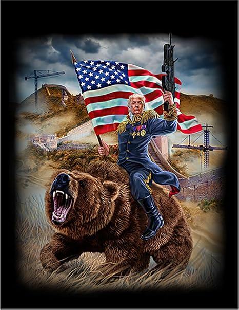 Amazon クマにまたがるトランプ大統領 ポストカード はがき 黒背景 ポストカード 絵柄付はがき 文房具 オフィス用品