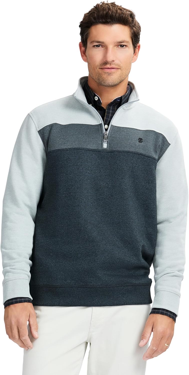 IZOD Men's Advantage Performance Quarter Zip Fleece Pullover Sweatshirt, Lt Grey HTHR