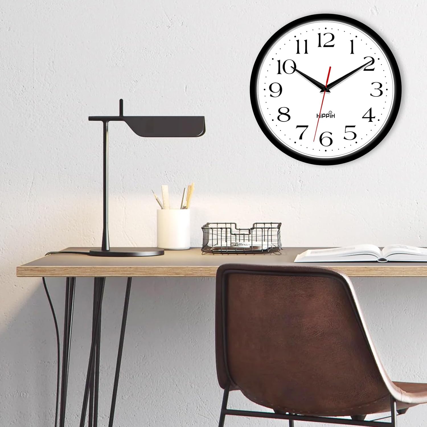 HIPPIH 2 Pack Silent Wall Clock, 12 Inch Non Ticking Quiet Digital Sweep Decorative Battery Operated Wall Clocks for Living Room Bedroom Kitchen School Office Decor, Black