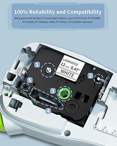 Miniatura 9 de MarkDomain Cinta de repuesto para Brother TZe TZ Cinta negra sobre amarillo TZe-631 TZe631 TZe631 de 0.472 in 0.47 pulgadas laminada P Touch para