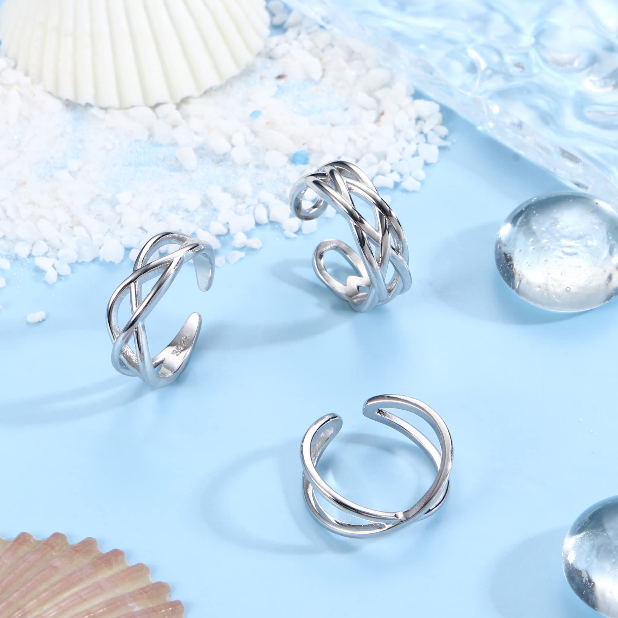 Florideco 3Pcs S925 Sterling Silver Toe Rings for Women Open Toe Rings Comfort-Fit Adjustable Toe Rings Celtic Knot Turquoise Finger Foot Jewelry Set: Celtic Knot Toe Ring