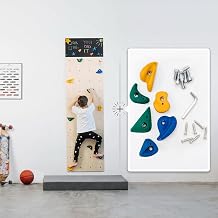 ComfyBumpy Rock Climbing Wall for Kids | Indoor Playground Play Gym Set with Drawing Blackboard & 12 Non-Slip Holds | Durable Wooden Climber Ages 3+ | 132 lbs Capacity | Additional 6 Climbing Holds