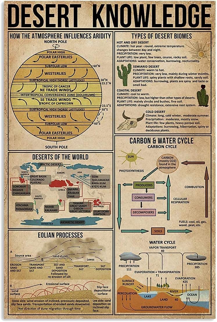 rayprint Desert Knowledge Posters Metal Tin Signs Geographical Science Guide Aluminum Sign Room Club Home Wall Decor Retro Plaque 8x12Inches