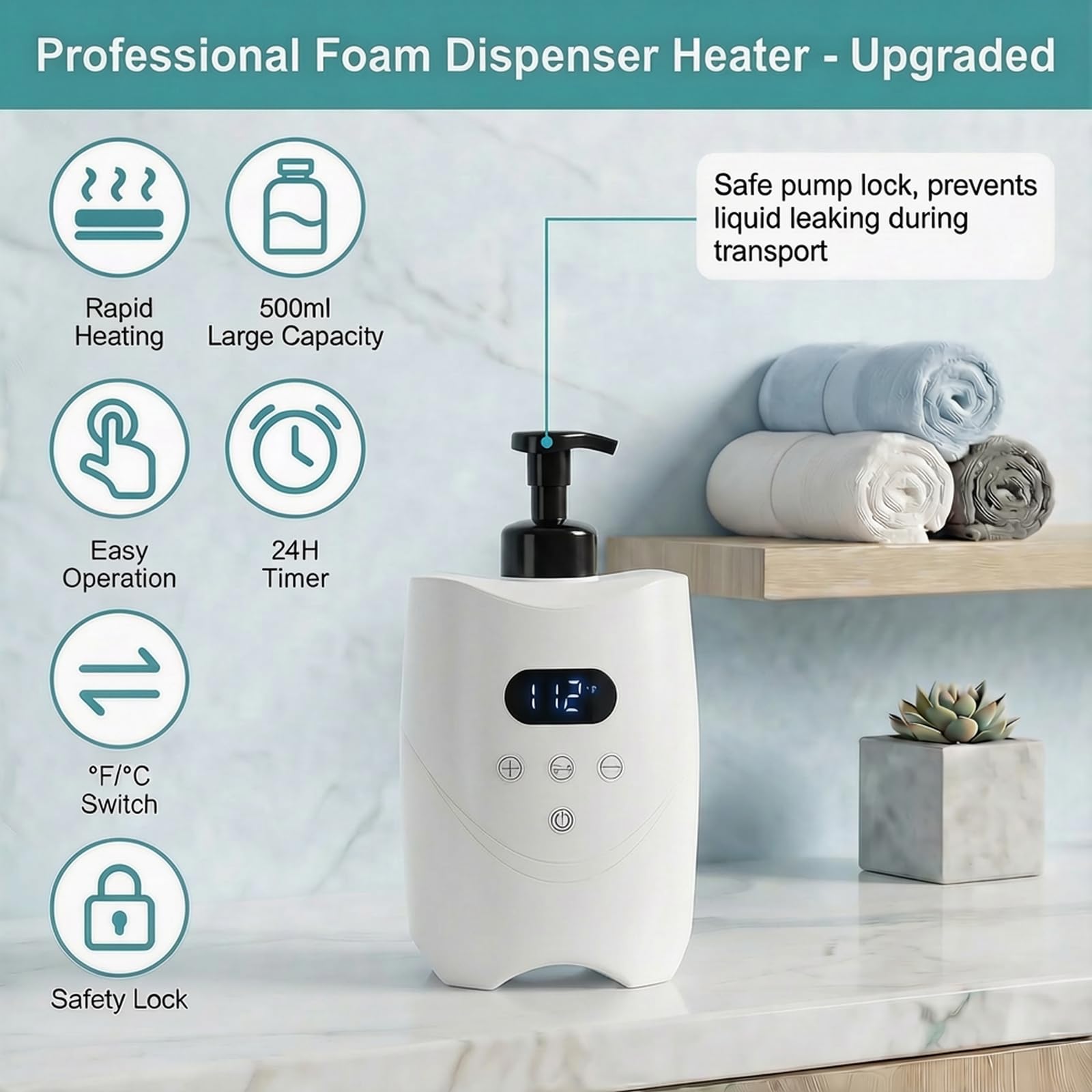 Macchina professionale per schiuma calda per rasatura, scalda crema da barba intelligente con 2 bottiglie di schiuma ricaricabili da 500 ml, dispenser di schiuma calda di grande capacità con display a