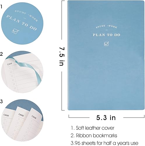 Miniatura 8 de CAGIE Cuaderno de 192 páginas de cuero suave, lista de tareas pendientes, lista de verificación para planes diarios, suministros escolares para