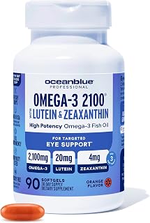 Oceanblue Omega-3 2100 with Lutein & Zeaxanthin - Triple Strength EPA DHA Omega 3 Supplement - Fish Oil for Eye, Brain & Heart Health - Orange Flavor, 90 Softgels (30 Servings)
