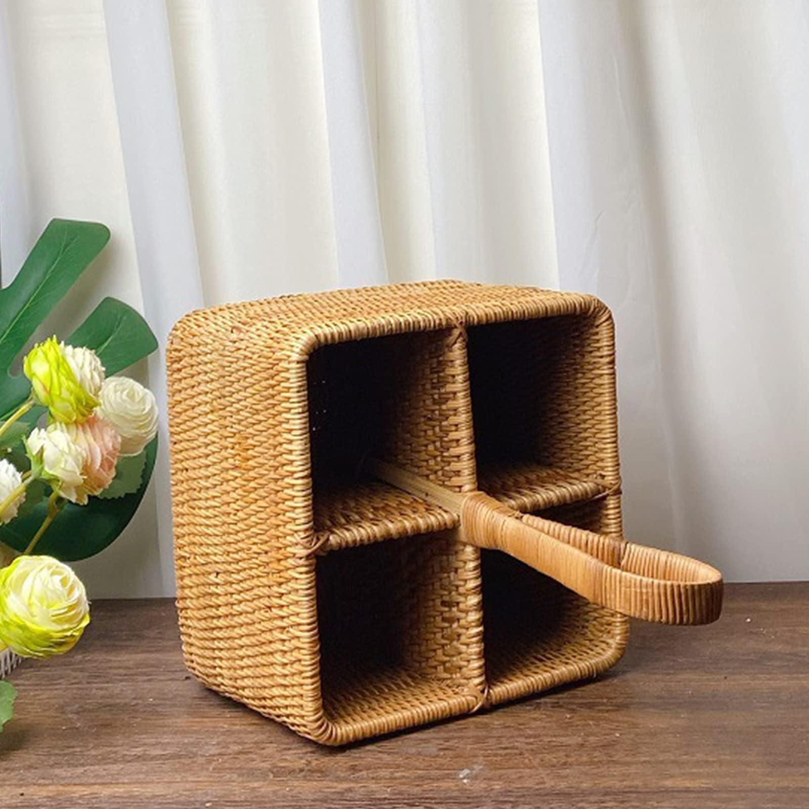 YLME Cesta de Mimbre, Caja de Almacenamiento, Cesta para Cubiertos de Cocina, Estante para Almacenamiento de Vino,A