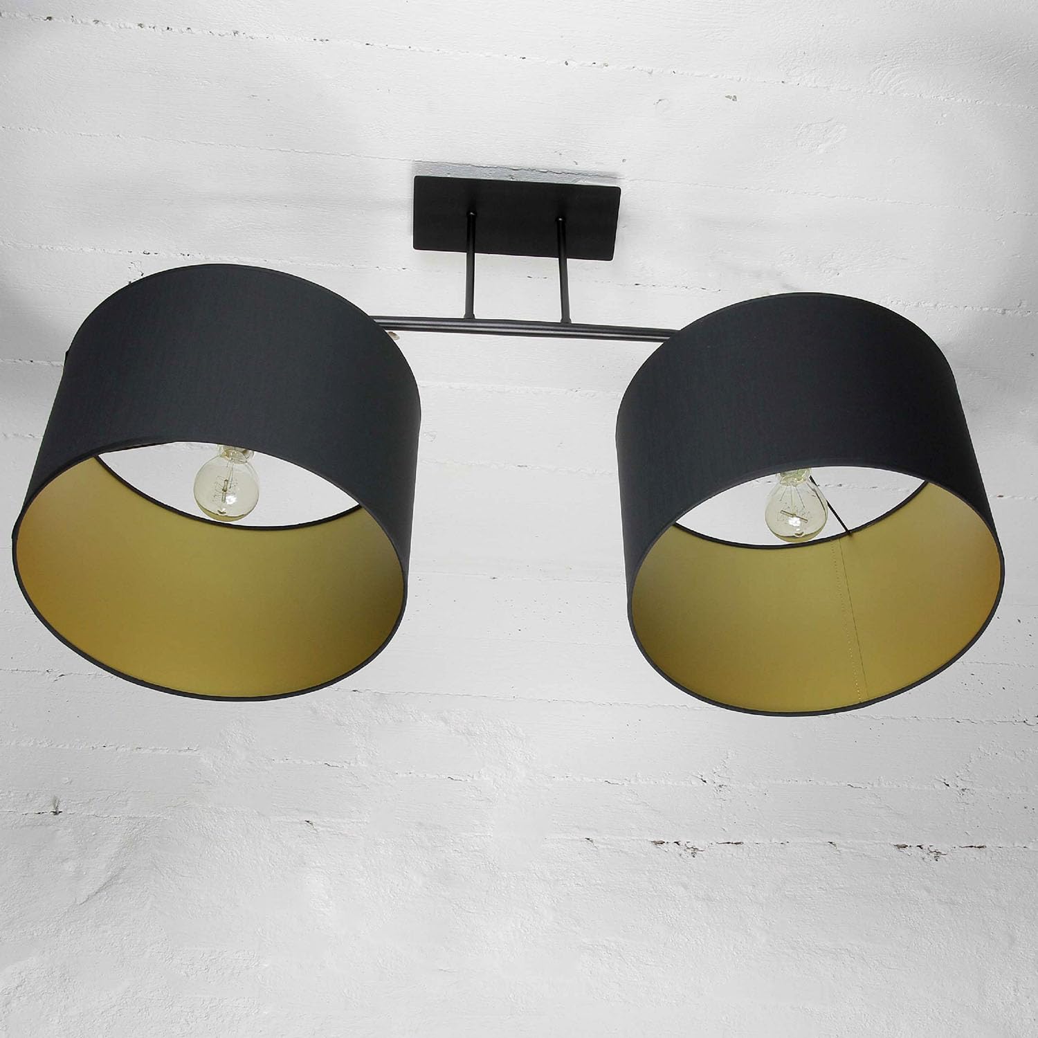 Deckenleuchte Loft im modern Stil schwarz Doppel Stoffschirm 2x E27 bis max. je 100W 230V Deckenlampe innen Vintage Beleuchtung Wohnzimmer Schlafzimmer Esstisch
