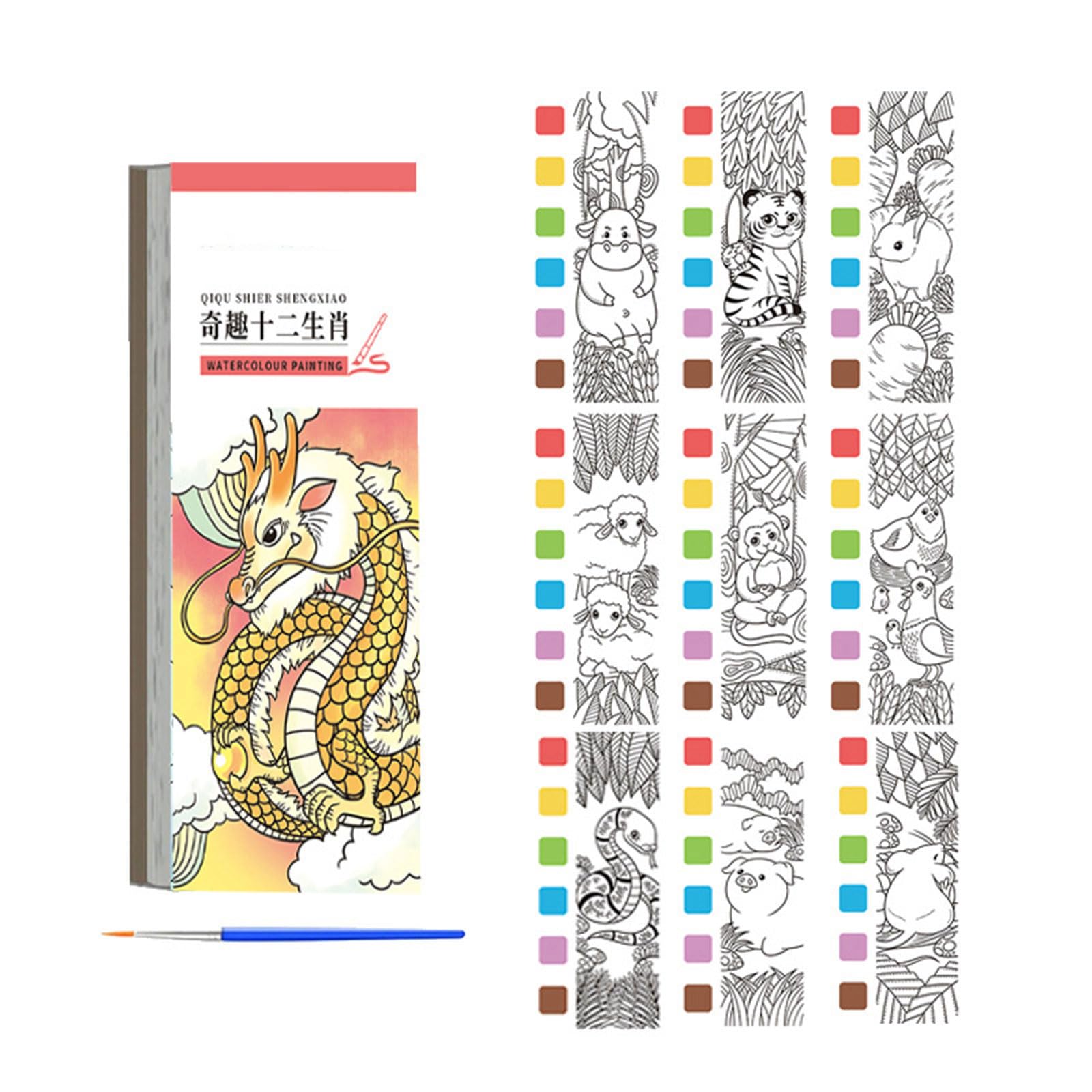 Kaeltsyn Interesting Twelve Childrens Watercolor Painting Book With Built In Water Colors And Paint Brush For Toddler Drawing And Doodling Kids Coloring Book With Watercolor