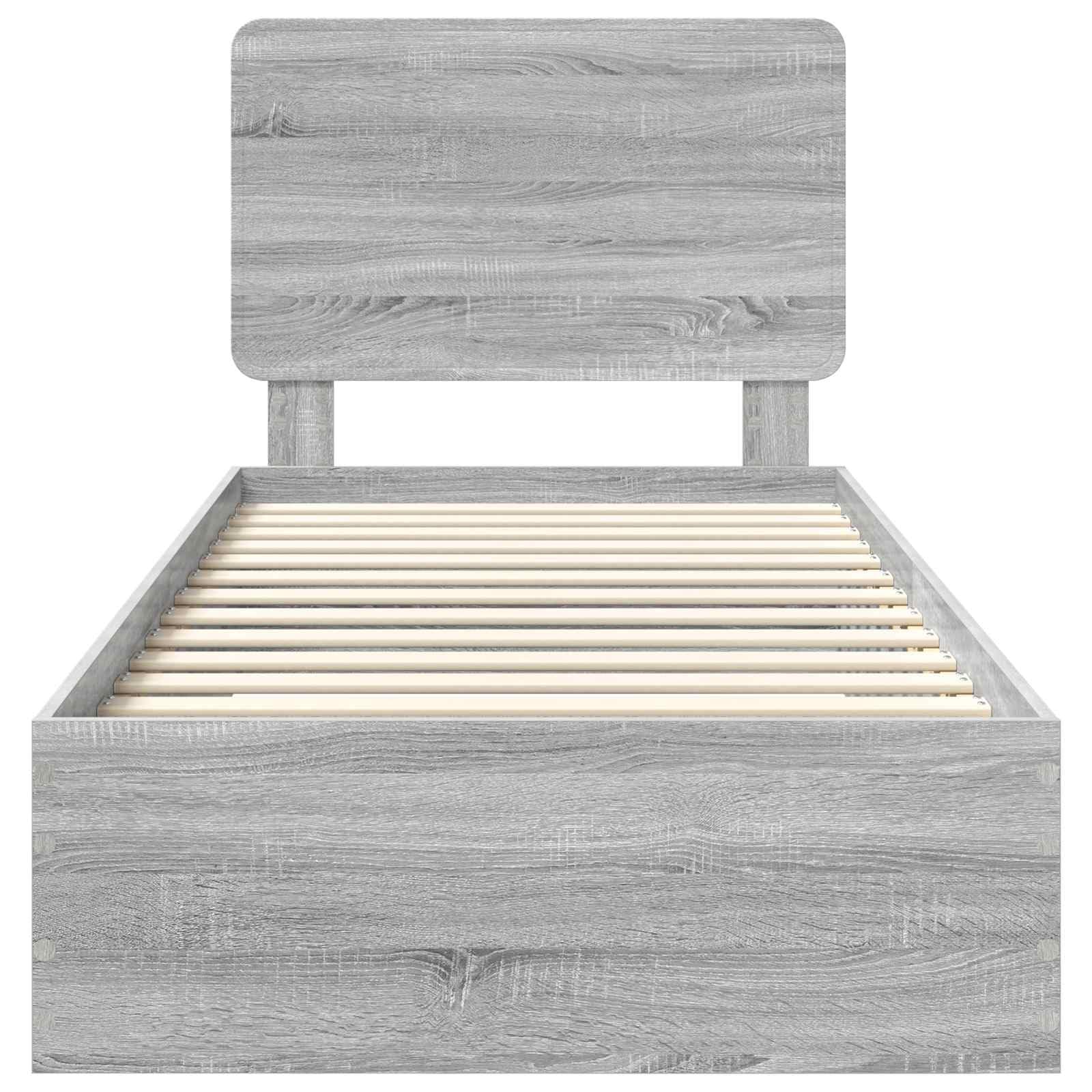 Letto Singolo con Contenitore Grigio Sonoma 75x190 cm Legno Multistrato con Cassetti e Testiera per Cameretta e Ospiti Design Moderno armadio Struttura Letto con Contenitore