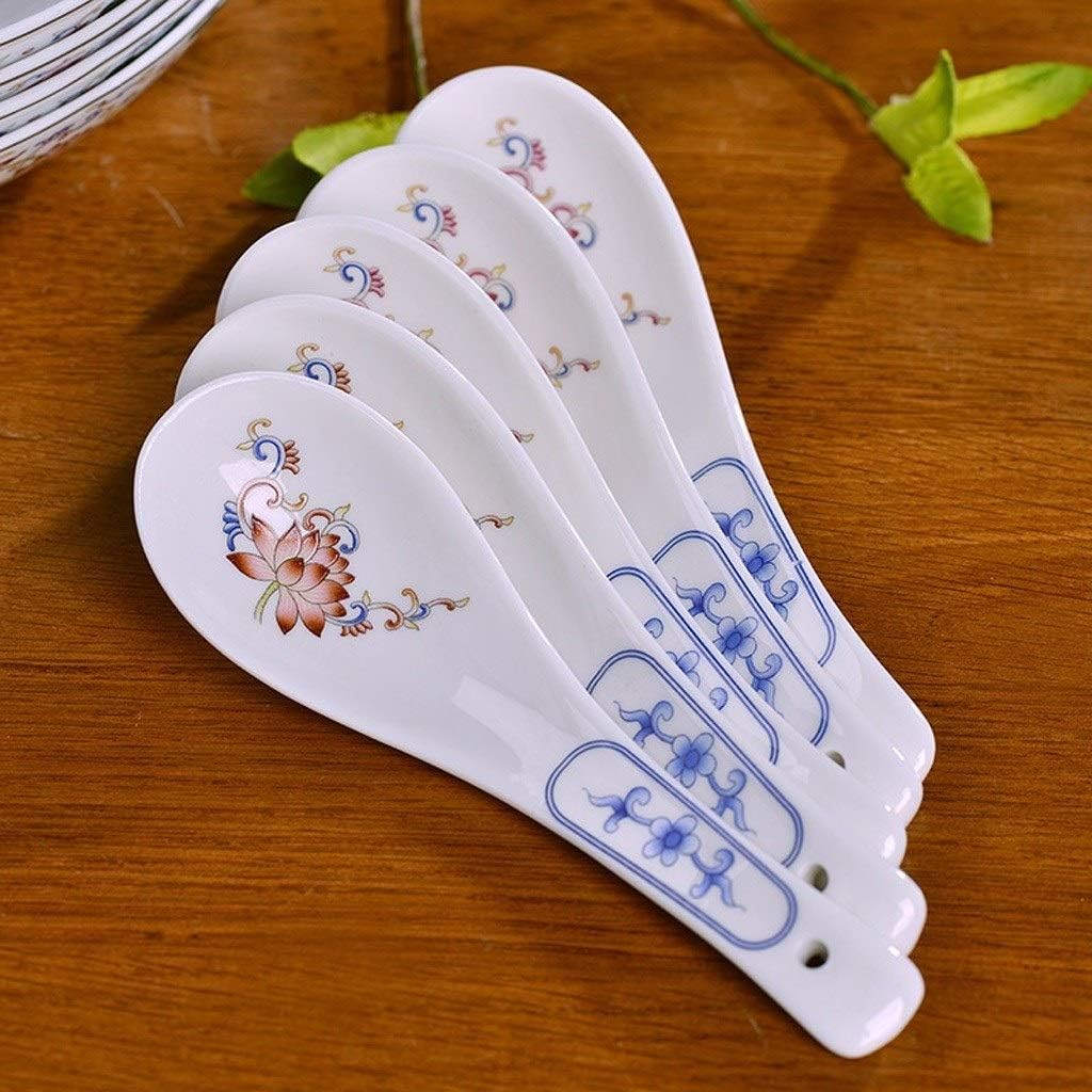 Scoop Ceramic Soup Spoon Household Small Spoon Dessert Spoon Seasoning Spoon Restaurant Service Spoon 5.3 "Long, Set of 6 Soup Spoon