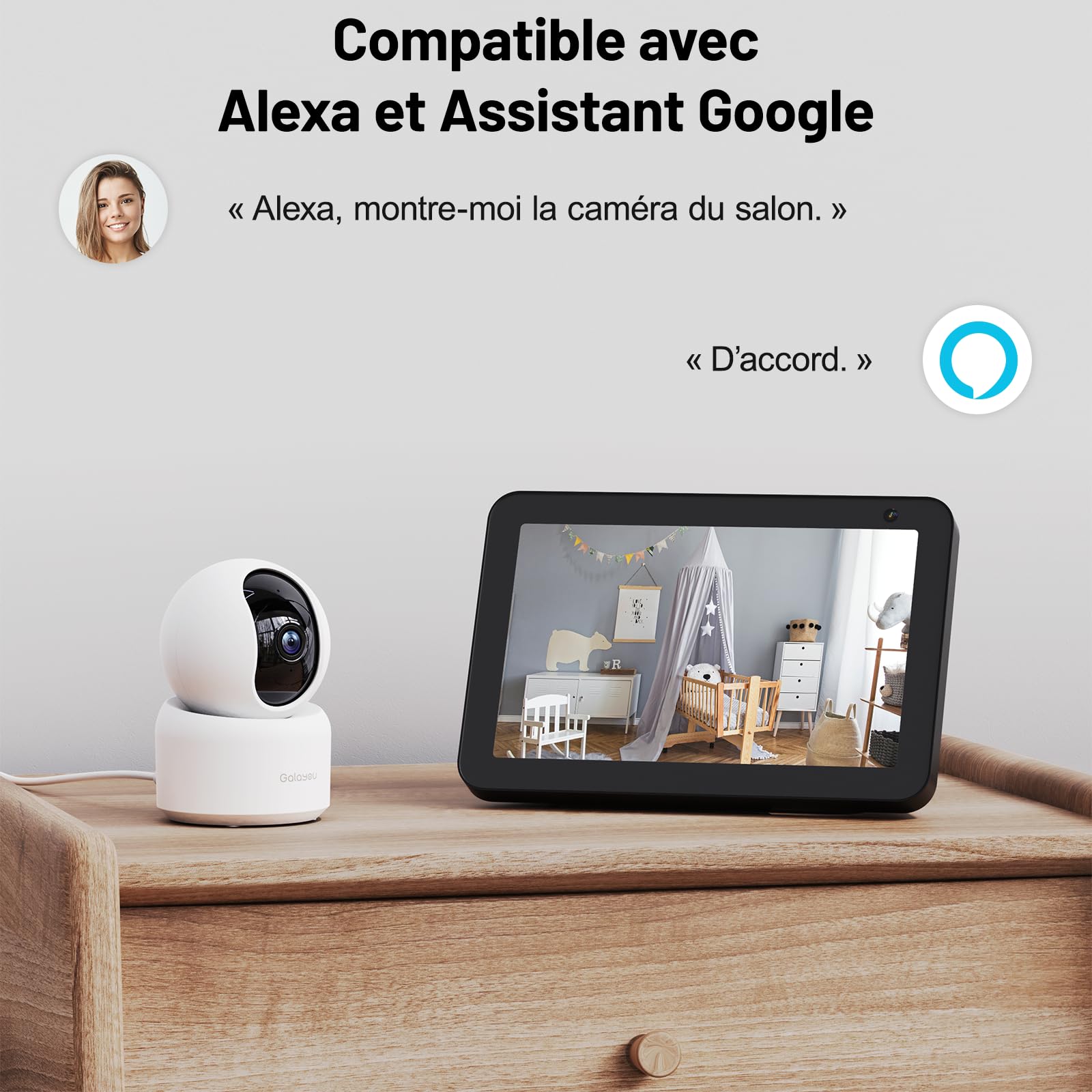 GALAYOU 2K(3MP) Camera Surveillance WiFi Intérieure - Caméra Interieur Maison 360°, Détection Humaine AI, Suivi Intelligent pour Bebe/Chien/Chat/Animaux, Alerte Instantanée G2 (Lot de 2)