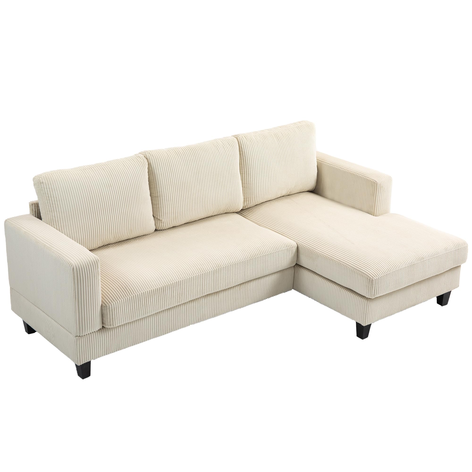 HOMCOM Sofá Chaise Longue, Sofá de 3 Plazas en Forma de L, Tapizado en Pana, Asiento y Respaldo Acolchados, para Salón, 214x134x87 cm, Beige