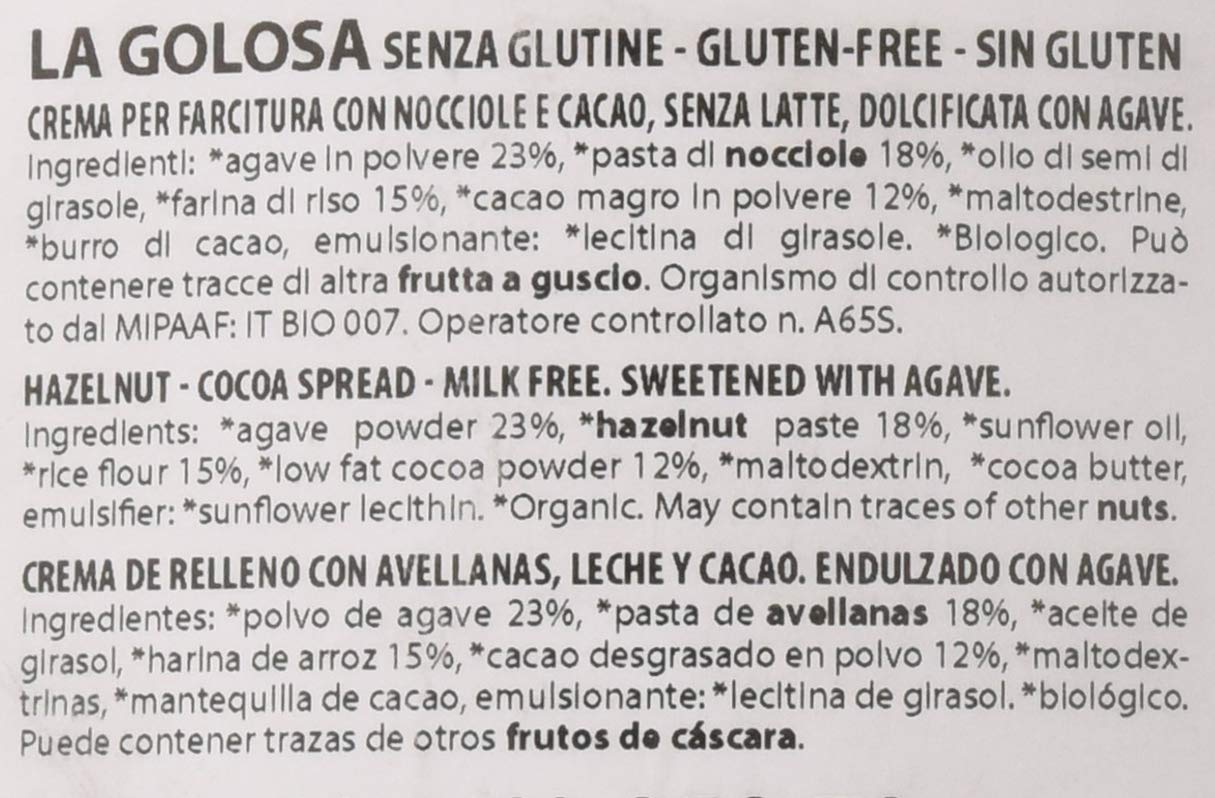 Probios Golosa Crema con Avellanas con Agave sin Leche y sin Gluten - 10000 gr