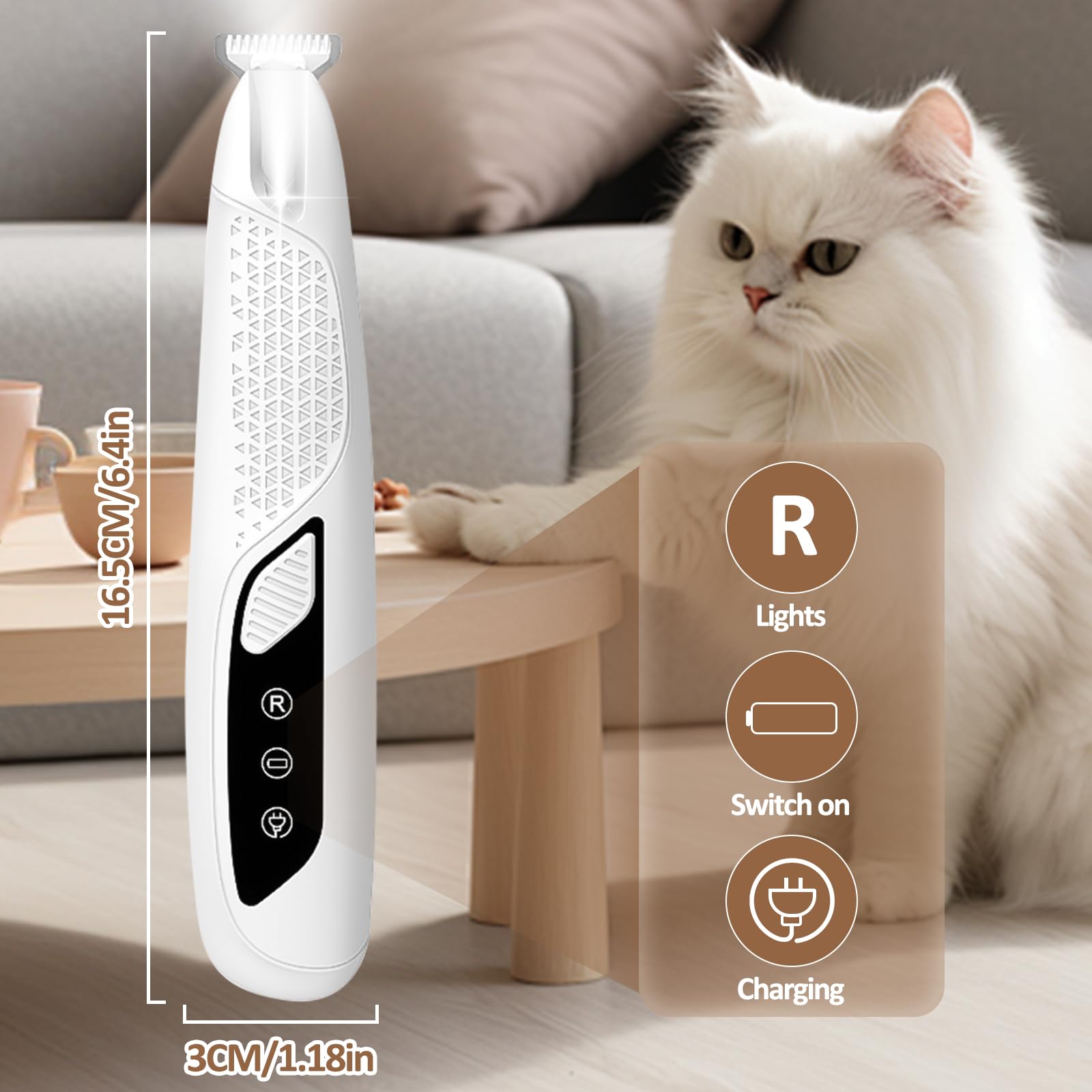Recortadora de patas para perros y gatos con luz LED – Cortapelos silencioso para mascotas, recargable, resistente al agua, con 2 cabezales de afeitado para patas, cara y orejas de gatos, animales