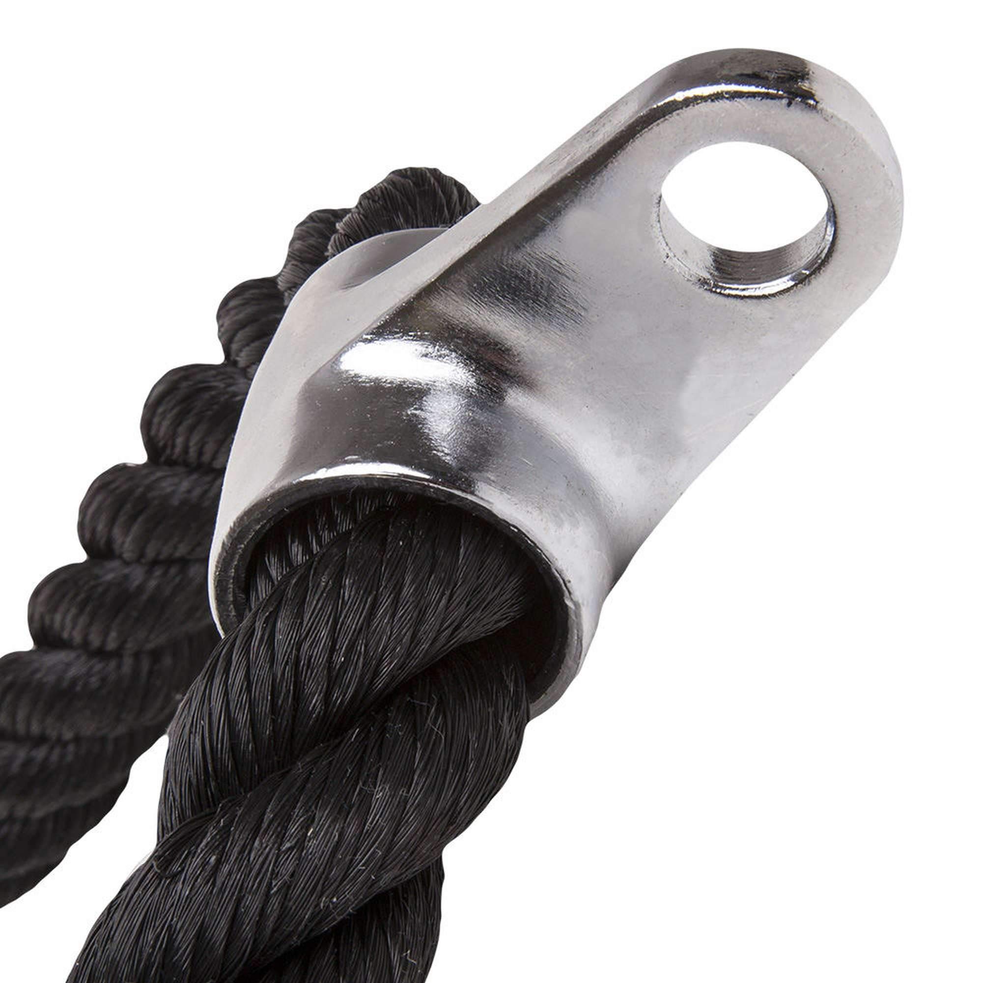 C.P.Sports Set tricipiti corda 70 cm + manico parallelo in acciaio pieno 14 cm + 2 moschettoni 80 mm x 8 mm – Cinghie di sollevamento per bicipiti/tricipiti Training, cavo – antiscivolo/cromato