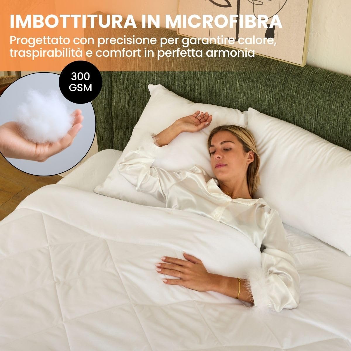 DREAMWAY Piumino Letto Singolo 135x200 cm 4 Stagioni – Trapunta in Microfibra 300 gsm Morbida e Traspirante per Autunno/Inverno – Bianco, Certificata Oeko-Tex, Lavabile in Lavatrice