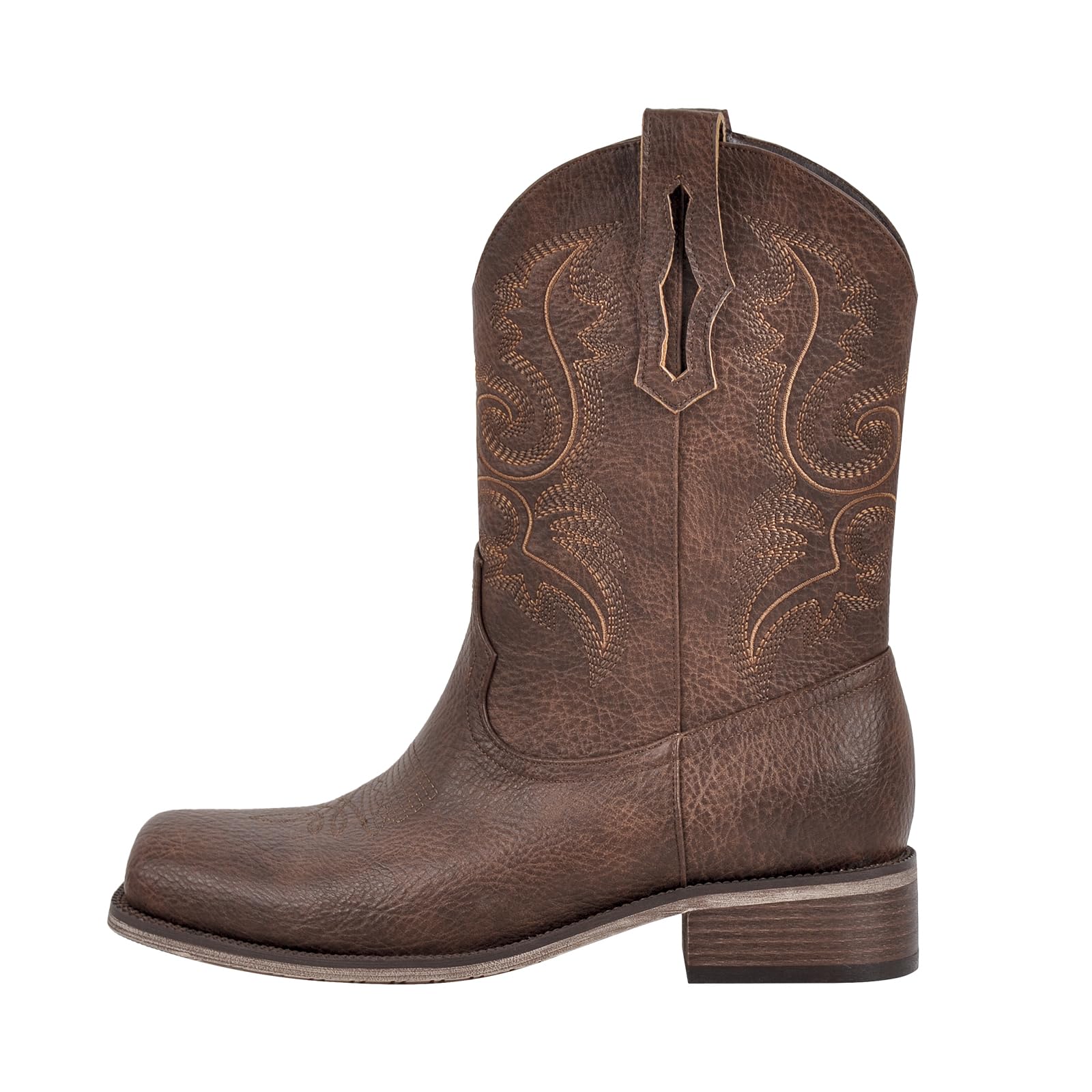 Womens Cowboy Cowgirl Western Boots Embroidered Stitched Ankle Boots Square Toe Chunky Heel Fashion Short Booties
