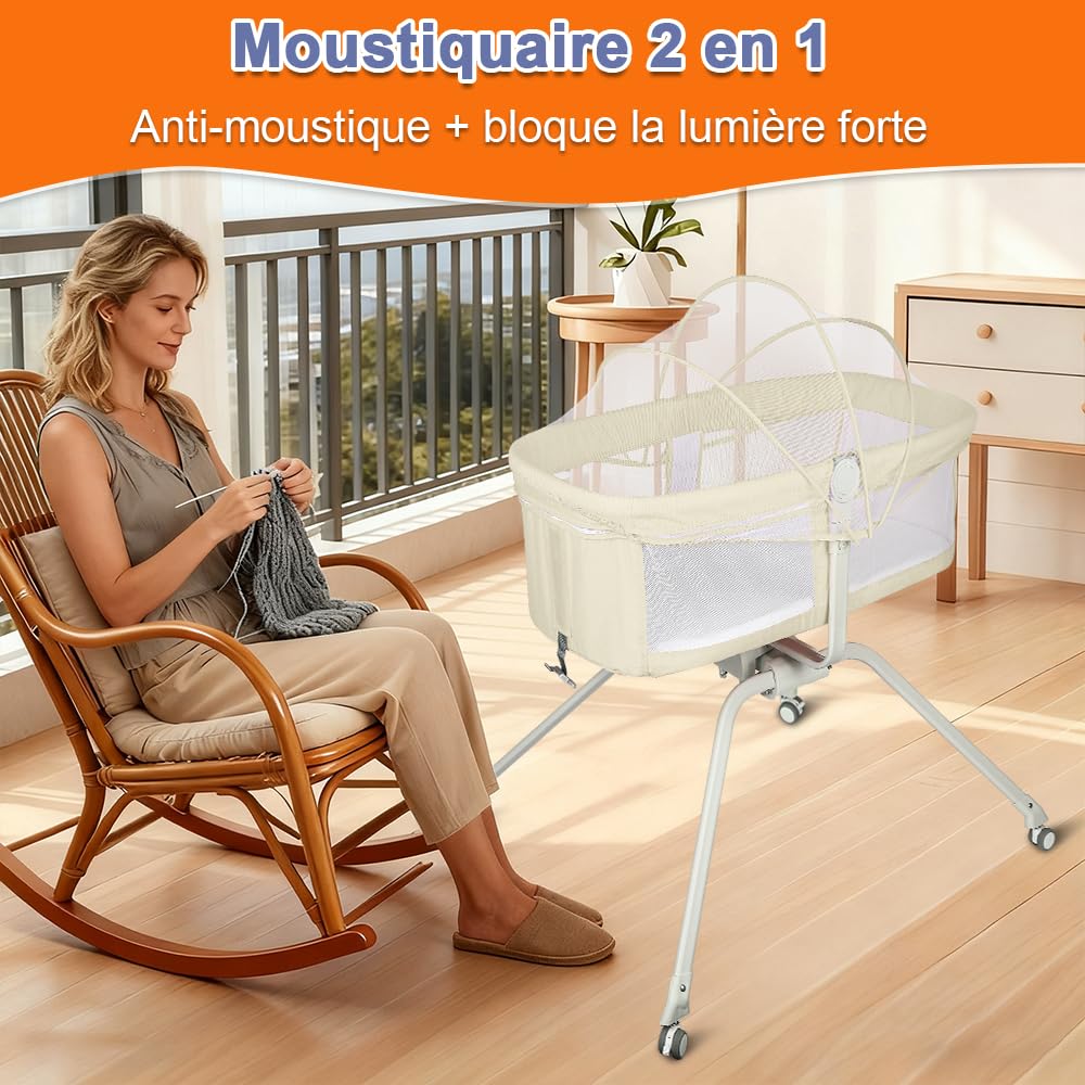homewell Lit Bébé 3 en 1 avec 4 roulettes & Moustiquaire, Réglage de l’Inclinaison, Berceau, Lit Parapluie Bebe, lit bébé Pliant léger, de 0 à 10kg