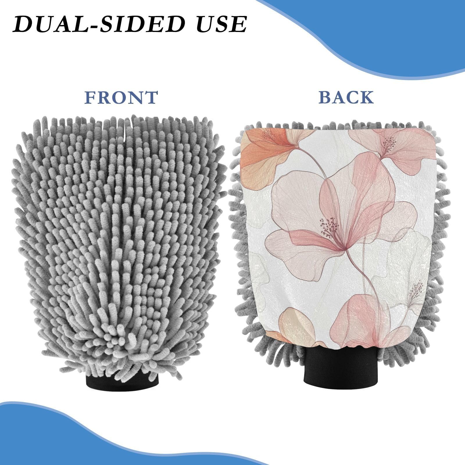 STAYTOP Line Flowers Car Wash Mitt Microfiber, 2Pcs Scratch Free Lint-Free, Premium Chenille Microfiber Mitt Car Wash Brush-M