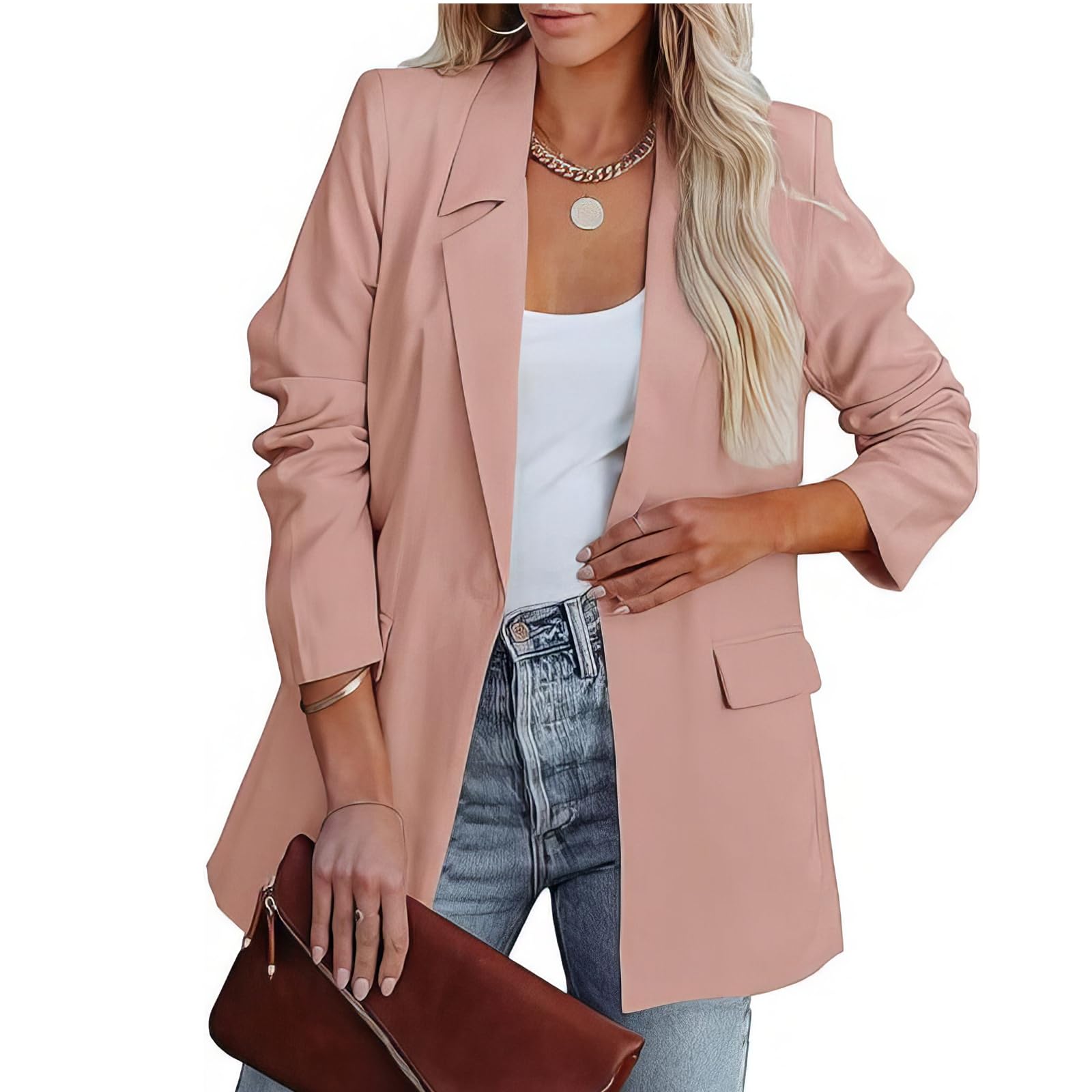 Blazer de Mujer - Chaqueta de Traje Holgada de un Solo Pecho con Abertura Frontal para el Trabajo, Chaquetas de Negocios con Cuello de Solapa y Manga Larga.