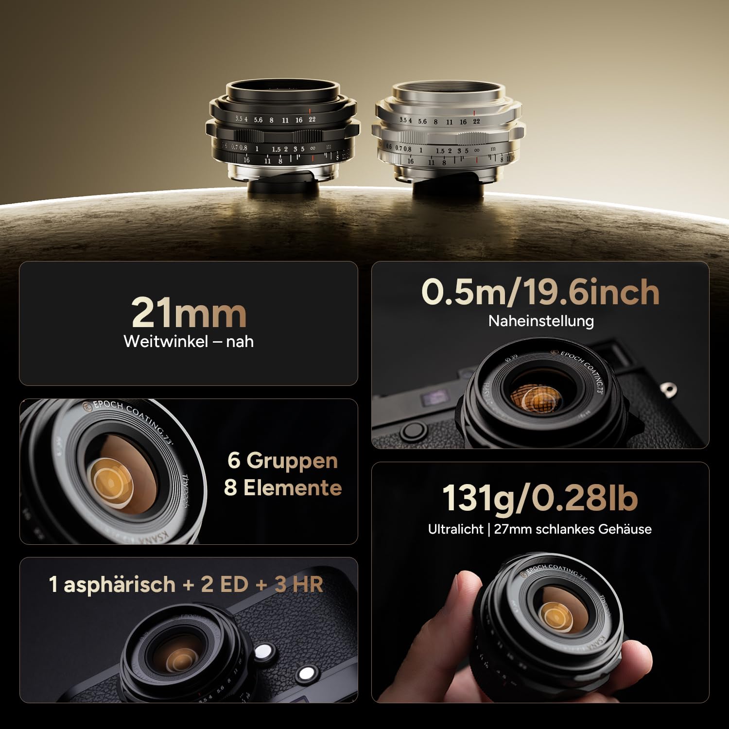 Thypoch Ksana 21mm f/3.5 M Mount Objektiv – Ultraweitwinkel Vollformat, Manuell Fokussierend, Kompatibel mit Leica M Kameras (M2 M4 M6 M9 M9-P M240 M-P M262 M10-P M10-R M11), Silber