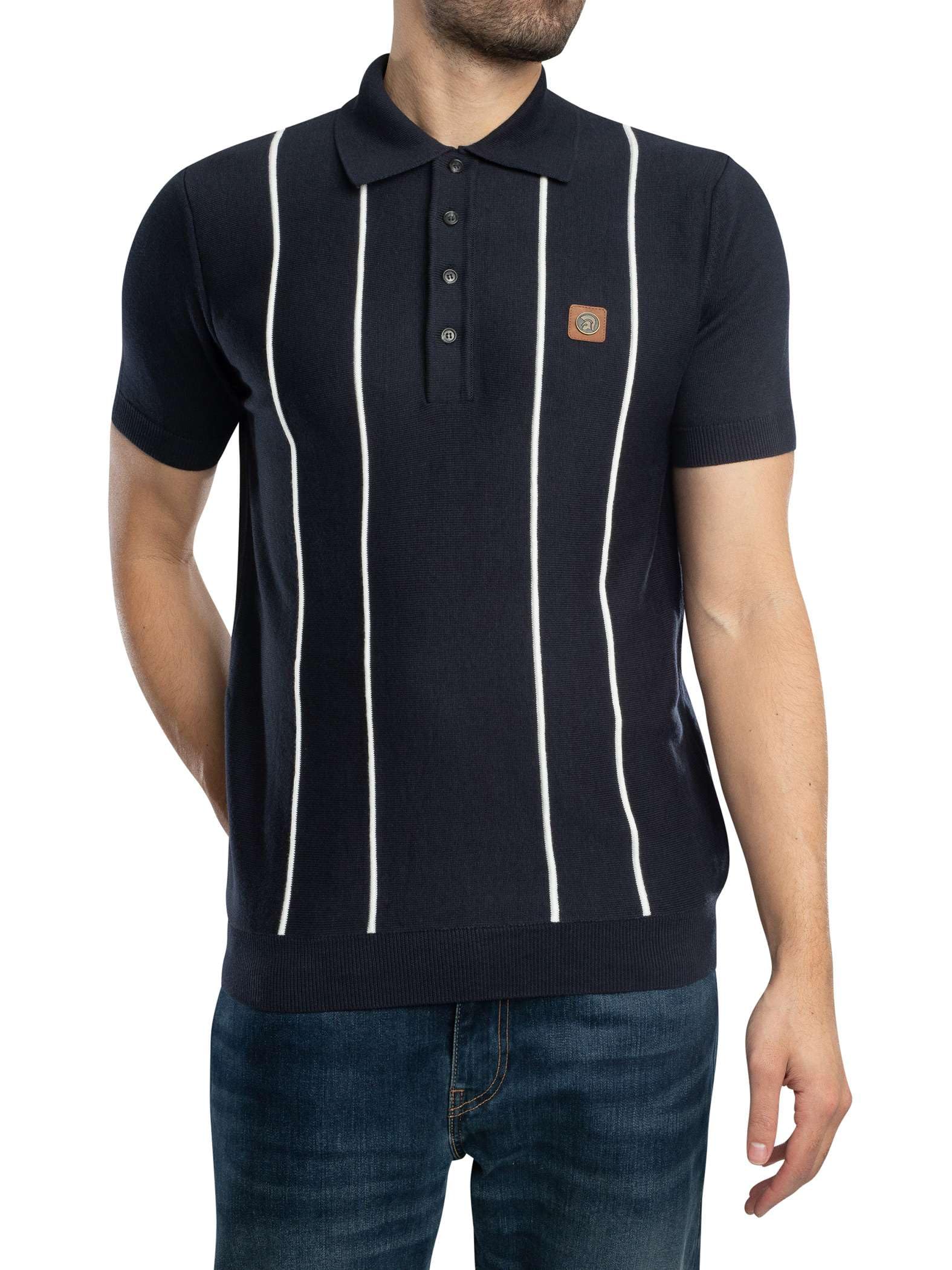 Trojan Men's Navy Raised Stripe Fine Gauge Polo Shirt Tr/8965