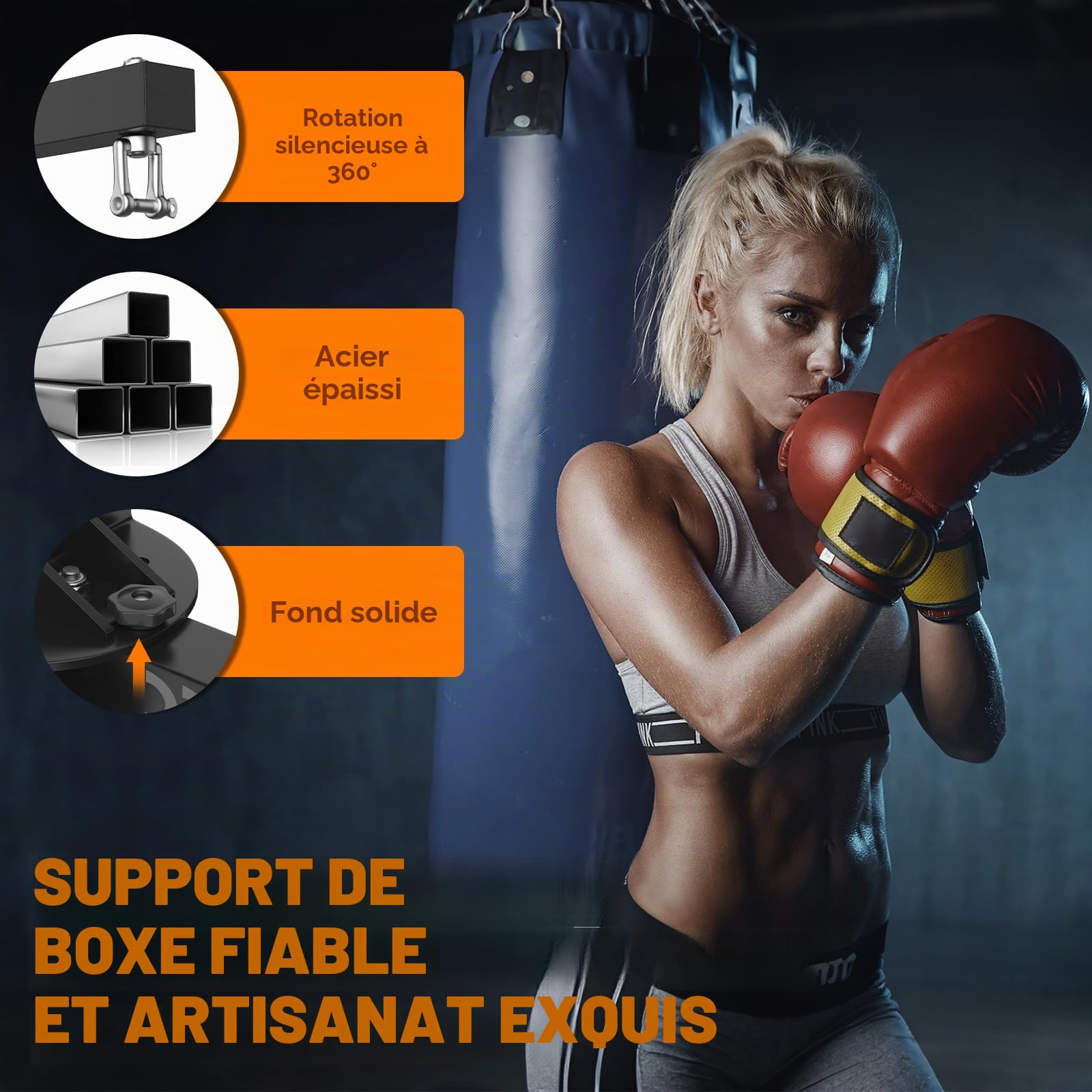 IMAYCC Support de Sac de Frappe modèle, Support de Boxe réglable pivotant à 180°, Optimisation maximale de Votre Espace, Interni Ed esterni, per sacco da Kickboxing, Muay Thai, Speed Bag.
