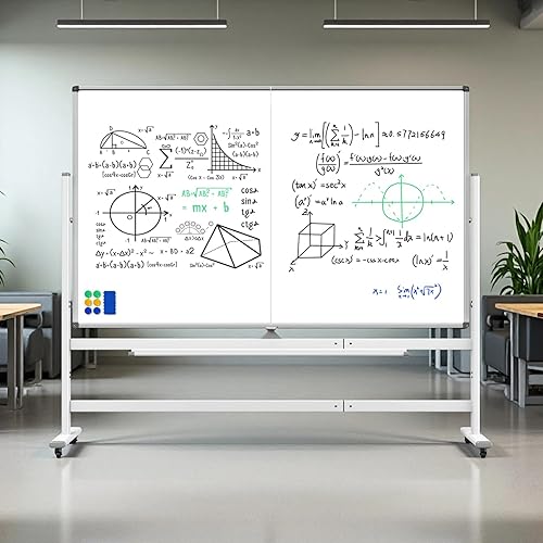 Miniatura 4 de Pizarra blanca magnética grande de 72 x 48 pulgadas, pizarra de borrado en seco de doble cara con soporte y ruedas, pizarra blanca móvil para el
