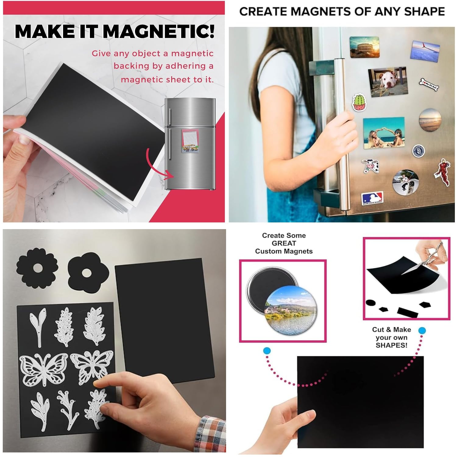 PEPL 4 Pack Flexible Magnetic Magnet Sheet (Size: 12X12 inch) Non Adhesive, Large Size, Easy-to-Use for DIY Art and Crafts, Create Your own Photo Fridge Magnets 1.5mm Thickness 2