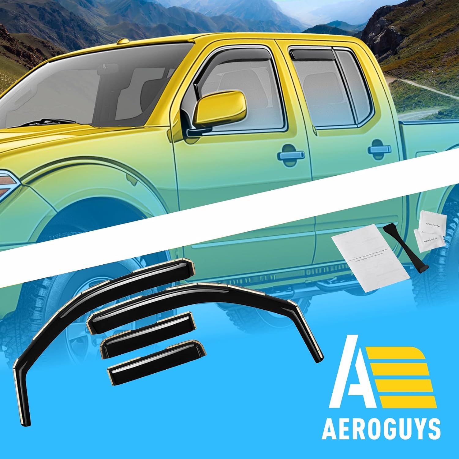 Extra Durable Window Deflectors in-Channel Window Visors Rain Guards Fit for Frontier 2005-2021 Crew Cab, Sun Visors, Wind Vent for Shades, Exterior Car Accessories - 4 pcs. AG0863