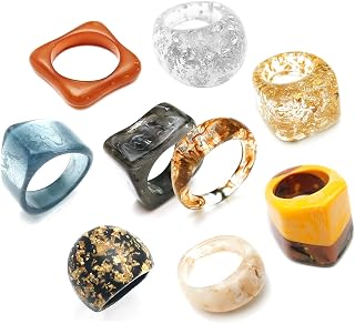 GRHOSE Chunky Resin Rings Set - Stackable Acrylic Knuckle Rings, Adjustable Wide Dome Vintage Transparent Styles for Women
