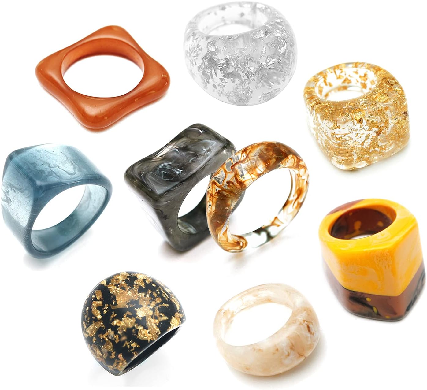 Resin Chunky Rings Acrylic Resin Rings Wide Thick Dome Knuckle Finger Stackable Joint Ring Retro Acrylic Transparent Vintage Plastic Resin Ring Sets