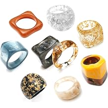 Resin Chunky Rings Acrylic Resin Rings Wide Thick Dome Knuckle Finger Stackable Joint Rings Retro Acrylic Transparent Vintage Plastic Resin Ring Set, Metal, Cubic Zirconia,