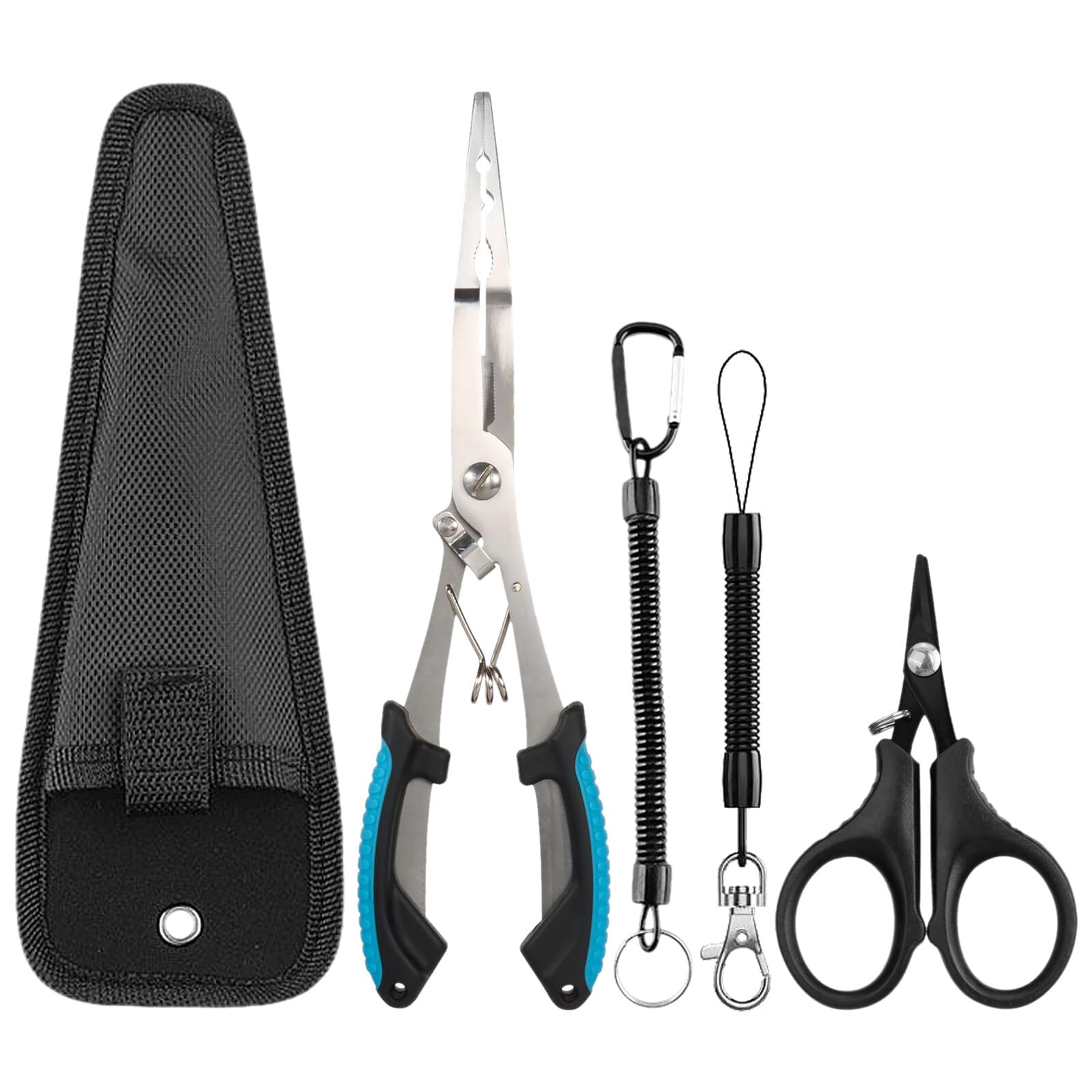 Alicates Pesca, Multifuncional Acero Inoxidable Alicates De Pesca Y Tijeras Pesca, Juego De Alicates De Pesca con 2 Cuerdas De Seguridad Y 1 Bolsa De Almacenamiento, Pesca Accesorios