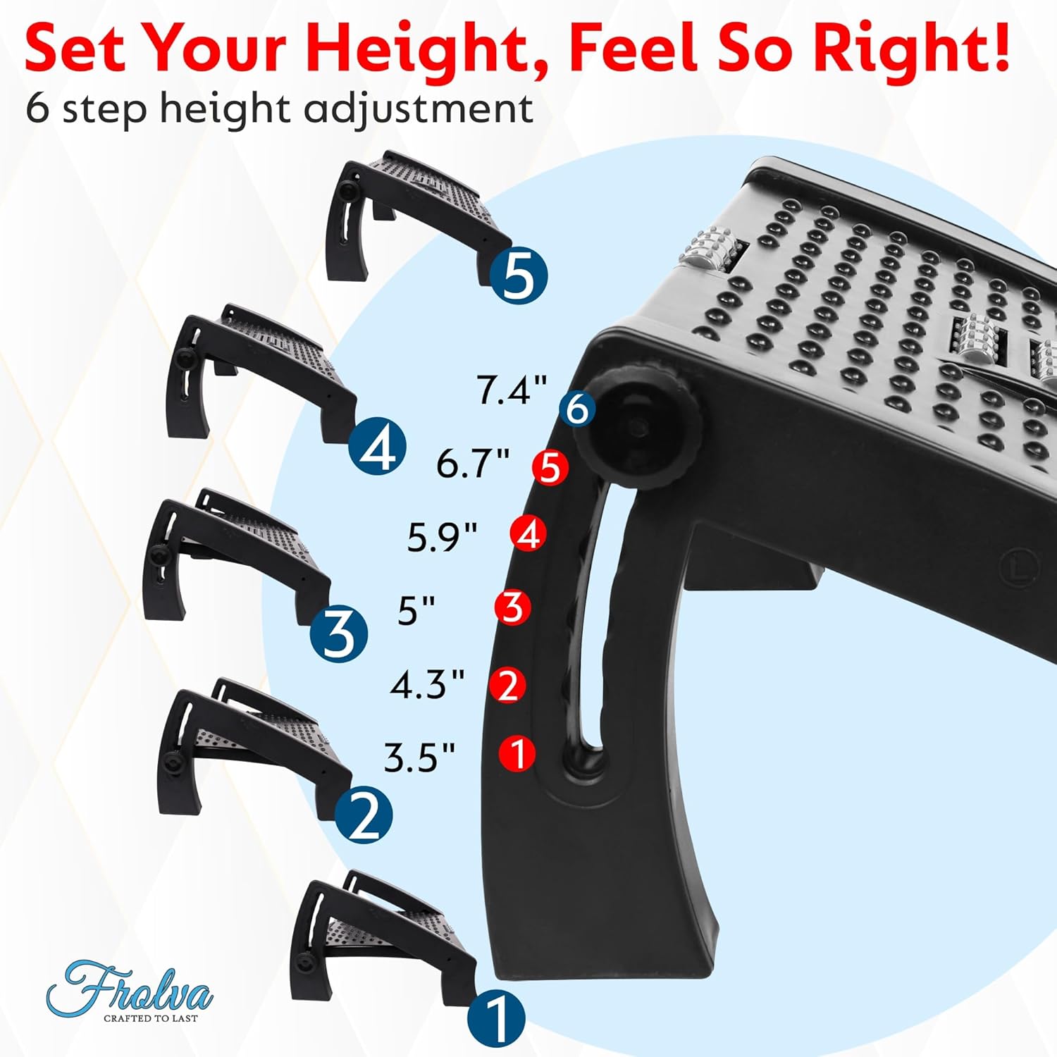 Frollva ™ leg massage texture and adjustable leg rest for office chair with roller. Ergonomic footrest for office desk with 6 height adjustment | Leg Rest Stool | Foot rest stool under the table | Foot stool for home, office table and sofa Frollva ™ leg massage texture and adjustable leg rest for office chair with roller. Ergonomic footrest for office desk with 6 height adjustment | Leg Rest Stool | Foot rest stool under the table | Foot stool for home, office table and sofa