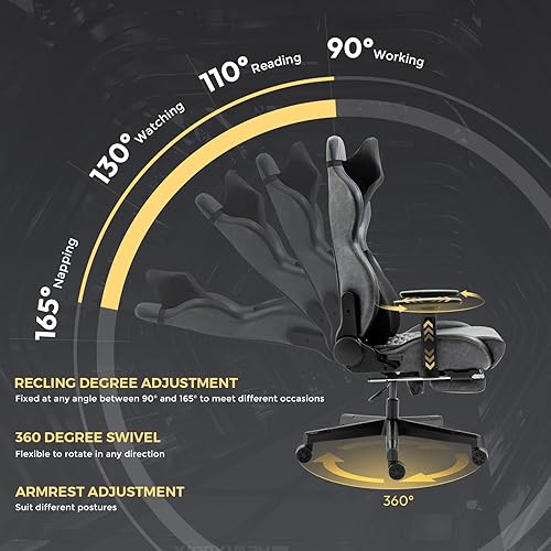 Miniatura 7 de Aodrova Silla de juegos con reposacabezas biónico y almohada lumbar silla ergonómica de piel sintética estilo carreras con reposapiés para adultos