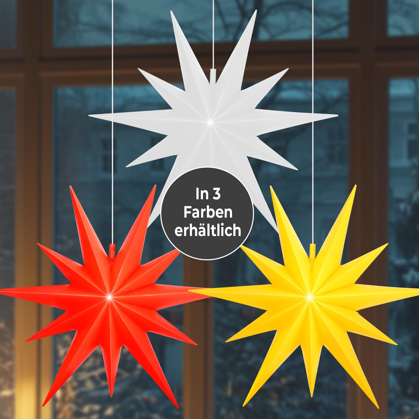 OVILUM Leuchtstern 2D XXL mit LED Beleuchtung | weiß | |Ø 100cm | Stern mit 11 Spitzen | wetterfest | Garten Deko, Wohnzimmer, Weihnachtsdeko | Weihnachtsstern | mit Timer | 7,5m Kabel