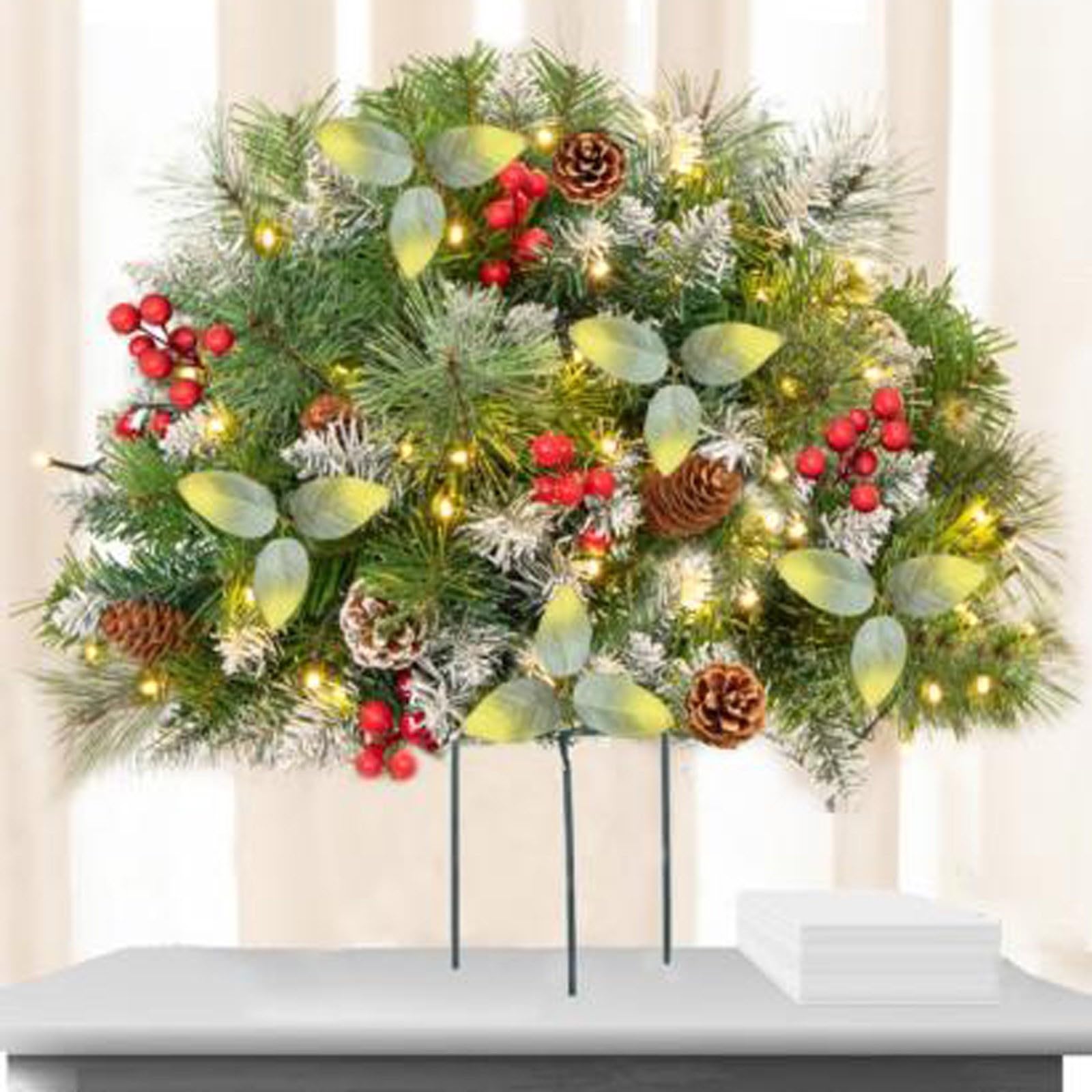 Arrangement For Holiday Lebensechter saisonaler Übertopf für Zuhause, Innen- und Außenbereich, dekorativer Kunstblumen-Herzstück für festliche Veranstaltungen 061927