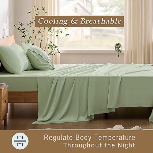 Miniatura 3 de TOSMO Juego de Sábanas Refrescantes de Lujo - 100% Viscosa de Bambú, Juego de Ropa de Cama de 4 Piezas (Tamaño Queen) - Bolsillos Extra Profundos de